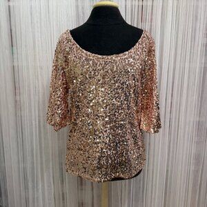 NWT Salora Women’s Rose Gold Sequin Top Bell Sleeve Size Medium